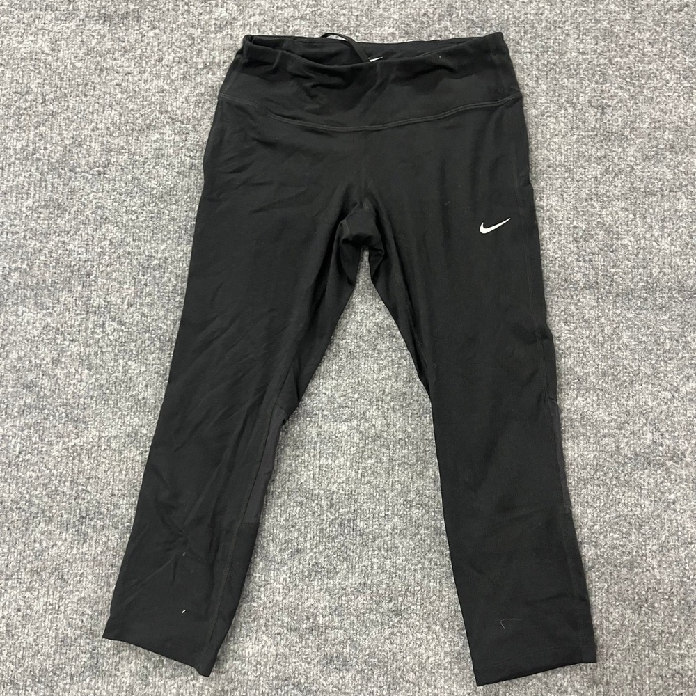 Nike Leggings Womens Size S Black Dri-Fit Cropped Athletic Running Workout Hole